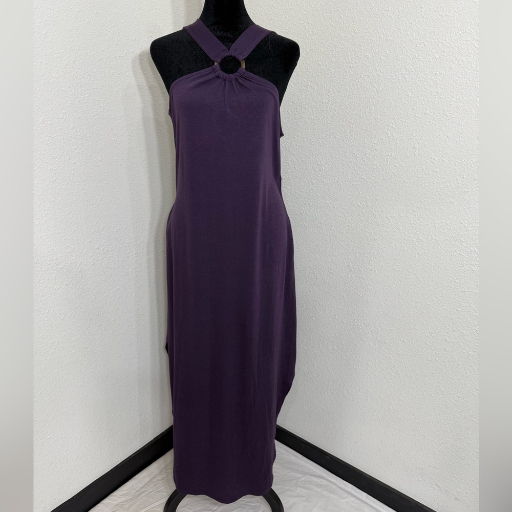 Purple Halter Sheath Cocktail Maxi Dress